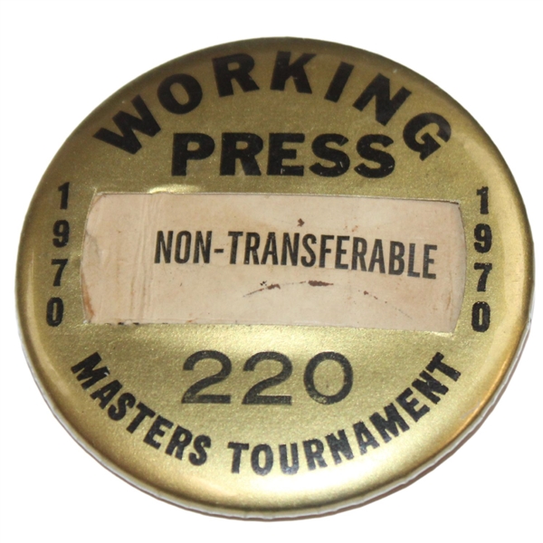 1970 Masters Tournament Working Press Badge #220 - Billy Casper Winner