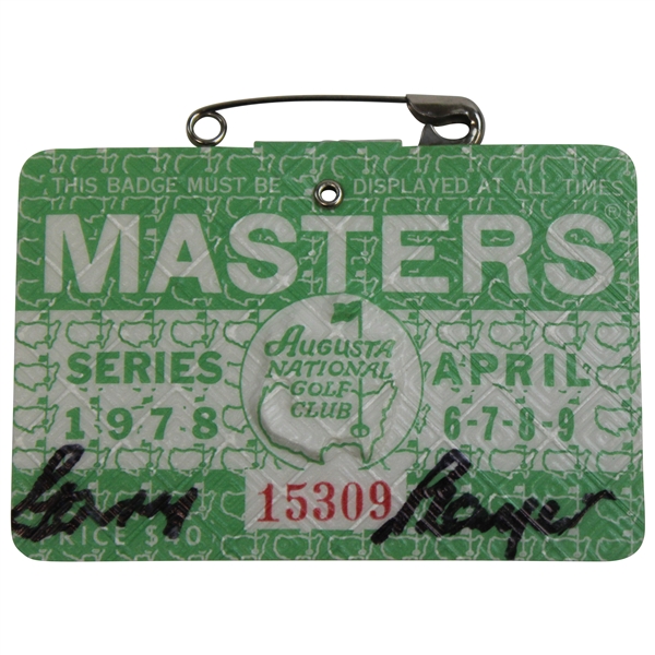 Gary Player Signed 1978 Masters Tournament SERIES Badge #15309 JSA ALOA