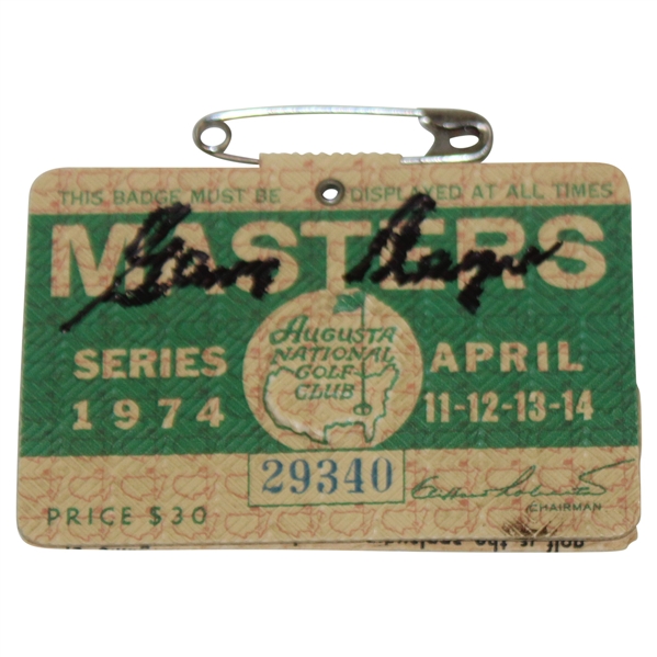 Gary Player Signed 1974 Masters SERIES Badge #29340 JSA ALOA