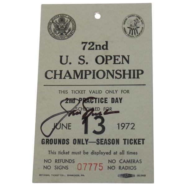 Jack Nicklaus Signed 1972 US Open at Pebble Beach 2nd Prct. Day Ticket #07775 JSA ALOA