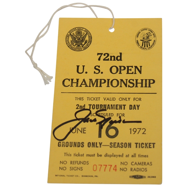 Jack Nicklaus Signed 1972 US Open at Pebble Beach 2nd Rd Ticket #07774 JSA ALOA