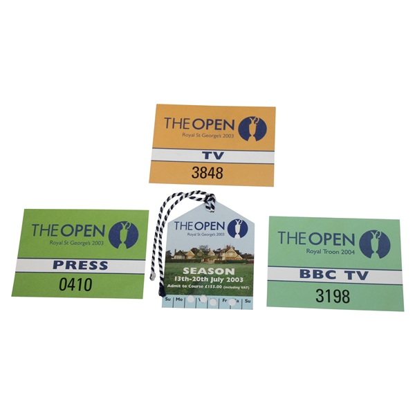 Four (4) The Open Championship Passes - 2003 TV, 2003 Press, 2003 Season & 2004 BBC TV