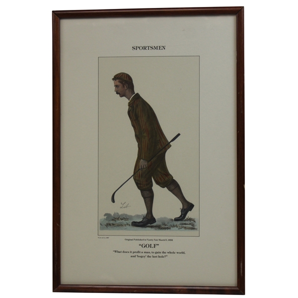 1987 Sportsmen "Golf" 1892 Vanity Fair John Ball Reproduction Print - Framed