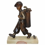 Spelter Caddy with Golf Bag on Marble Plinth