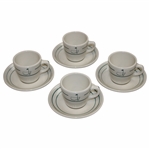 Four (4) Classic Masters Logo Ceramic Tea Cups with Plates