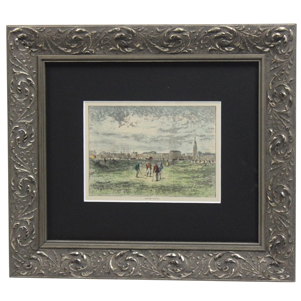 c.1880 Original Hand Colored Woodcut - Leith Links - Framed