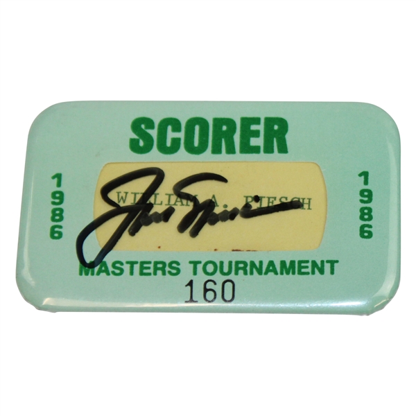 Jack Nicklaus Signed 1986 Masters Tournament Scorer Badge #160 JSA ALOA