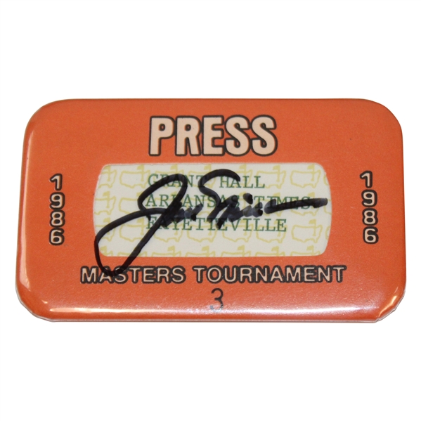 Jack Nicklaus Signed 1986 Masters Tournament Press Badge #3 JSA ALOA