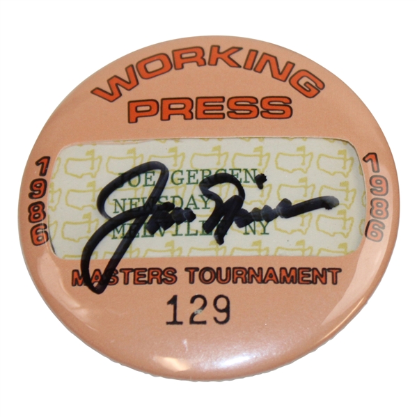 Jack Nicklaus Signed 1986 Masters Tournament Working Press Badge #129 JSA ALOA