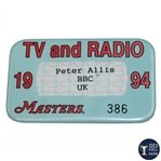 1994 Masters Tournament TV And Radio Badge #386 - Peter Allis BBC UK