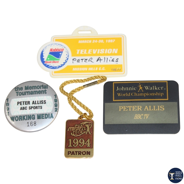 1992 Memorial, 1987 Dinah Shore, Johnnie Walker & 1994 European Patron Badges - Peter Allis