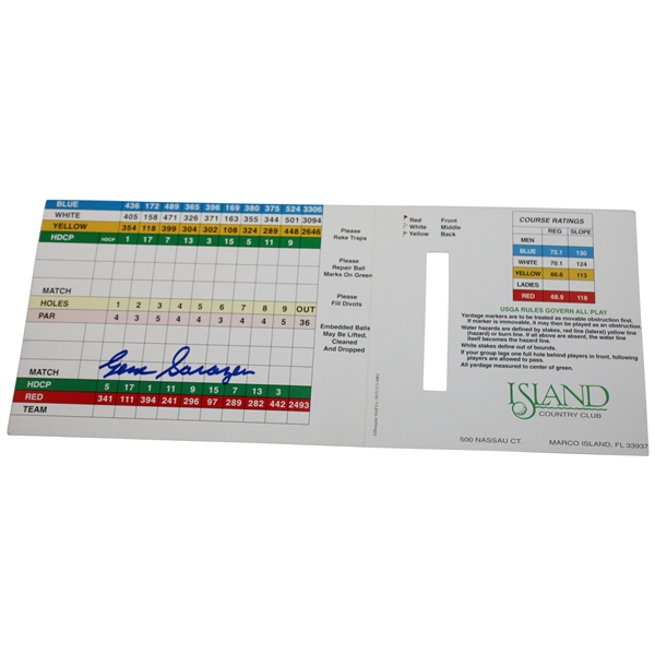 Gene Sarazen Signed (Marco) Island Country Club Florida Scorecard JSA ALOA