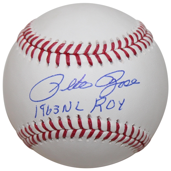 Pete Rose Signed Official Rawlings MLB Baseball w/1963 NL RoY Inscription JSA ALOA