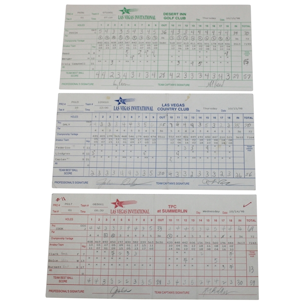 Daly, Cook, Pavin & Three (3) others Signed 1998 Las Vegas Invitational Scorecards