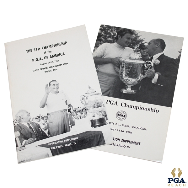 1969 & 1970 PGA Championship Press/Radio/TV Booklets -  NCR & Southern Hills - Floyd & Stockton Winners