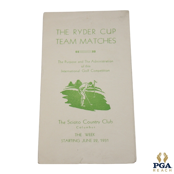 1931 The Ryder Cup Team Matches at Scioto Country Club Info Booklet