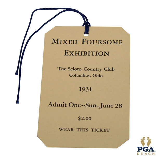 1931 Mixed Foursome Exhibition Post-Ryder Cup at The Scioto CC Sunday Ticket - Excellent Condition