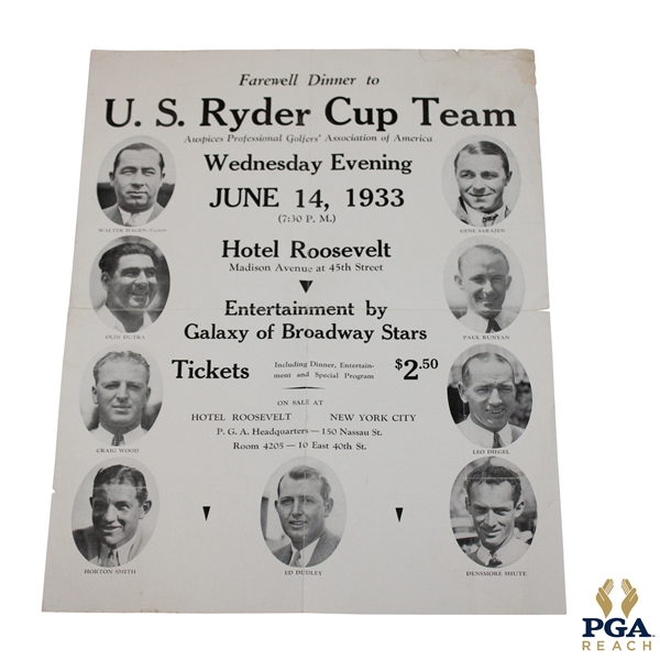 1933 U.S. Ryder Cup Team Farewell Dinner at Hotel Roosevelt Poster - June 14th