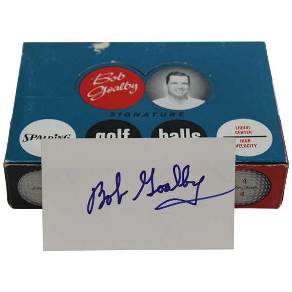 Bob Goalby Signed 3x5 Card w/1962 Spalding Bob Goalby Signatures Golf Balls Box w/Balls JSA ALOA