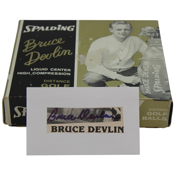 Bruce Devlin Signed Cut Card w/1962 Spalding Bruce Devlin Liquid Center Golf Balls Box w/Balls JSA ALOA