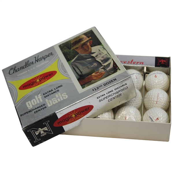 1961 Worthington Chandler Harper Magic Power Northwestern Liquid Center Box with Golf Balls