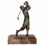 Cold Painted Bronze Speltor Golfer On Marble Base With Beveled Edge 