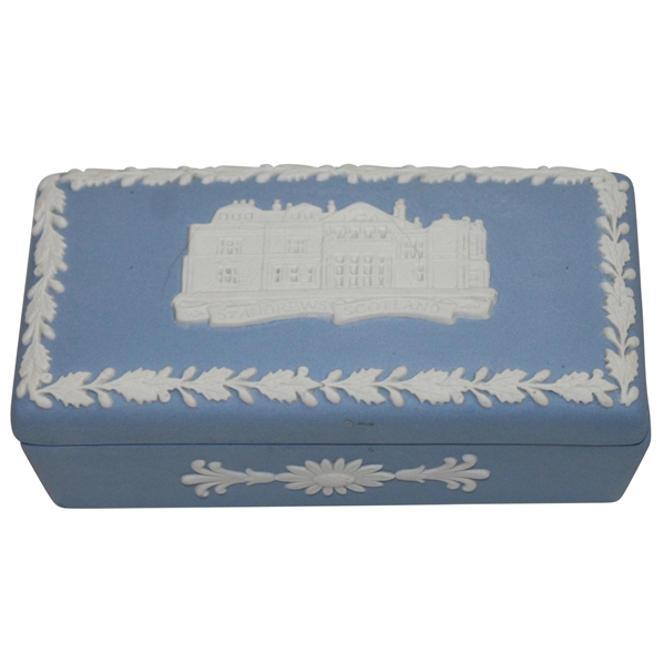 Wedgewood Blue Jasperware St Andrews Golf Rectangular Lidded Dish 