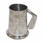 Sheffield England Pewter Golfers Tankard With Iron Club Handle And Etched Golf Scene Motif