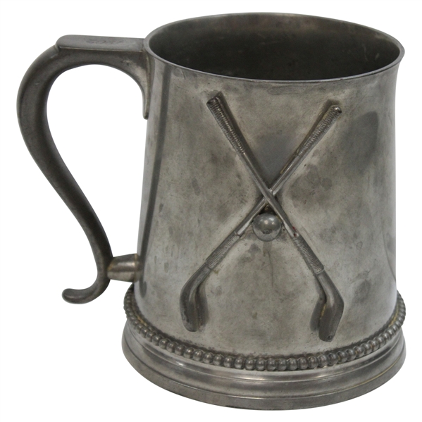 1902 Golf Clubs w/Golf Ball Manning & Bowman & Co. Monogrammed Pewter Mug w/Glass Bottom