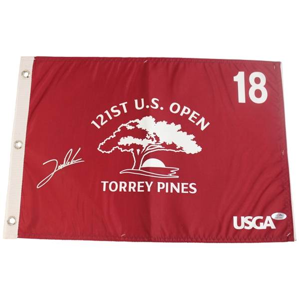 Jon Rahm Signed 2021 US Open at Torrey Pines Red Screen Flag PSA #AN77461