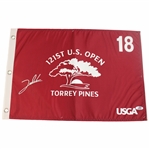 Jon Rahm Signed 2021 US Open at Torrey Pines Red Screen Flag PSA #AN77461