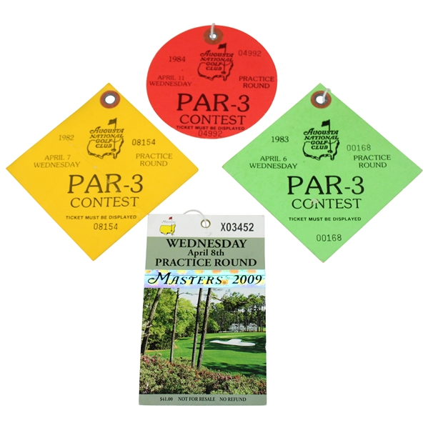 Jack Nicklaus Signed 1982 Masters Par-3 Ticket w/1983 & 1984 Par-3 & 2009 Wed Tickets JSA ALOA