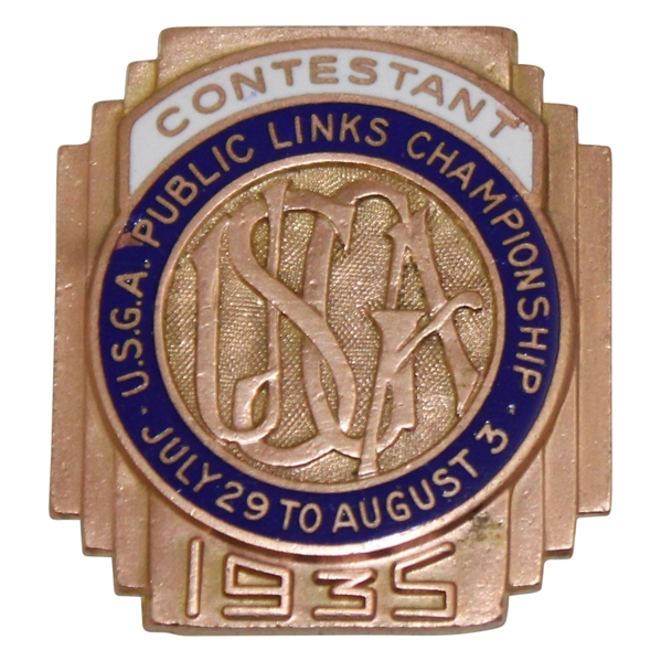 1935 USGA Public Links Championship Contestant Badge (with Strafaci/Palmer relationship and 2020 US Amateur relationship)