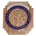 1935 USGA Public Links Championship Contestant Badge (with Strafaci/Palmer relationship and 2020 US Amateur relationship)