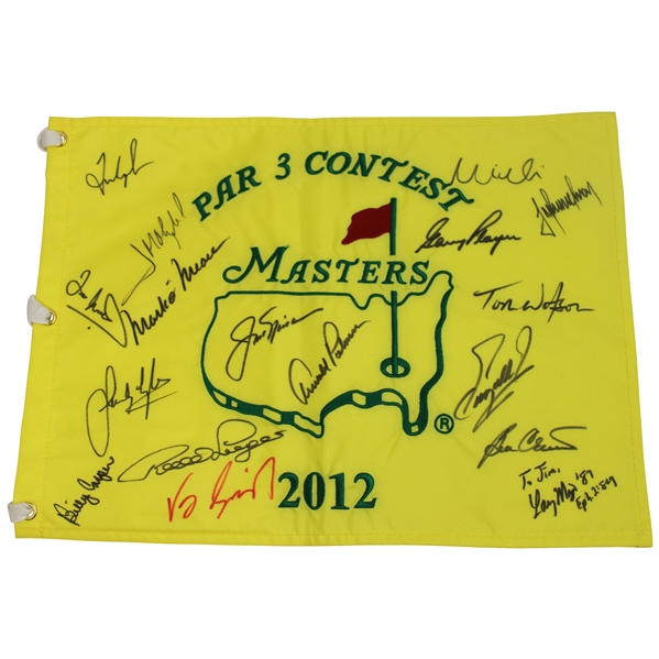 Palmer, Nicklaus, Player & Fourteen (14) other Masters Champs Signed 2012 Par-3 Flag JSA ALOA