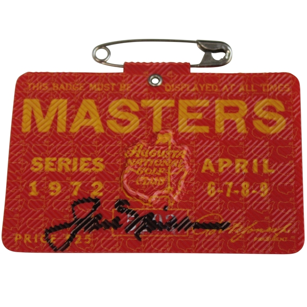 Jack Nicklaus Signed 1972 Masters Tournament SERIES Badge #5493 JSA ALOA