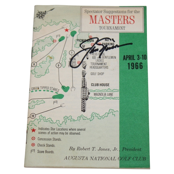 Jack Nicklaus Signed 1966 Masters Tournament Spectator Guide JSA ALOA