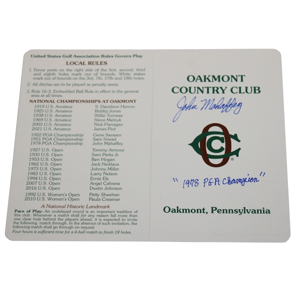 John Mahaffey Signed Oakmont Country Club Scorecard JSA ALOA