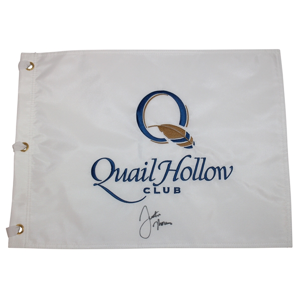 Justin Thomas Signed Quail Hollow Club Embroidered White Flag JSA ALOA