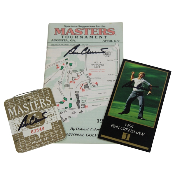 Ben Crenshaw Signed 1995 Masters SERIES Badge, Spec Guide & GSV Golf Card JSA ALOA