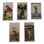 Five (5) Assorted Tobacco Golf Cards - World of Sport, De Reszke, Morris & Sons, & Nicolas Sarony