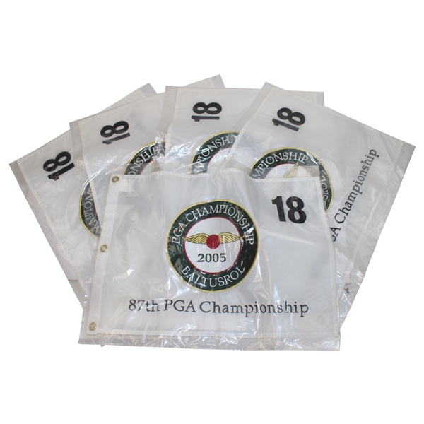 Five (5) 2005 PGA Championship at Baltusrol White Embroidered Flags