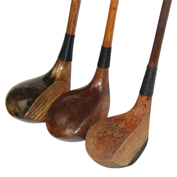 Three (3) Woodshaft Woods Winchester Brassie, Burkey Bilt Driver, Herd & Yeoman Brassie