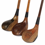 Three (3) Woodshaft Woods Winchester Brassie, Burkey Bilt Driver, Herd & Yeoman Brassie