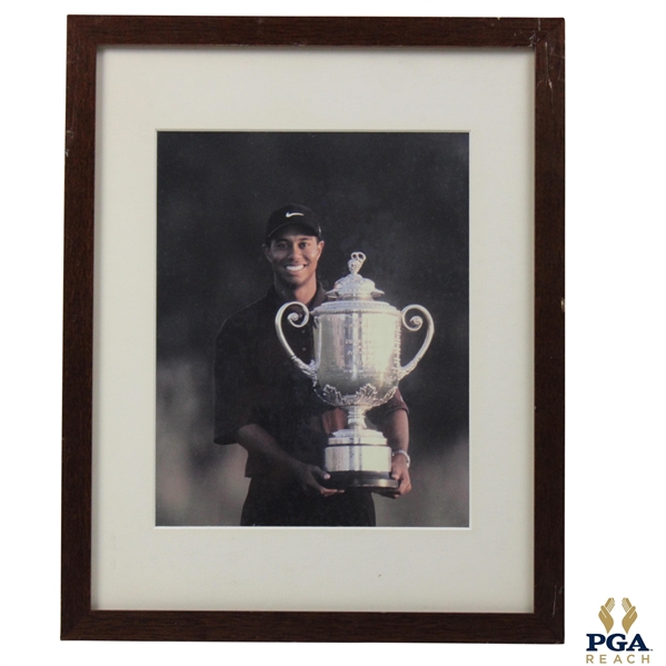 Tiger Woods Holding Wannamaker Trophy Photo - Framed