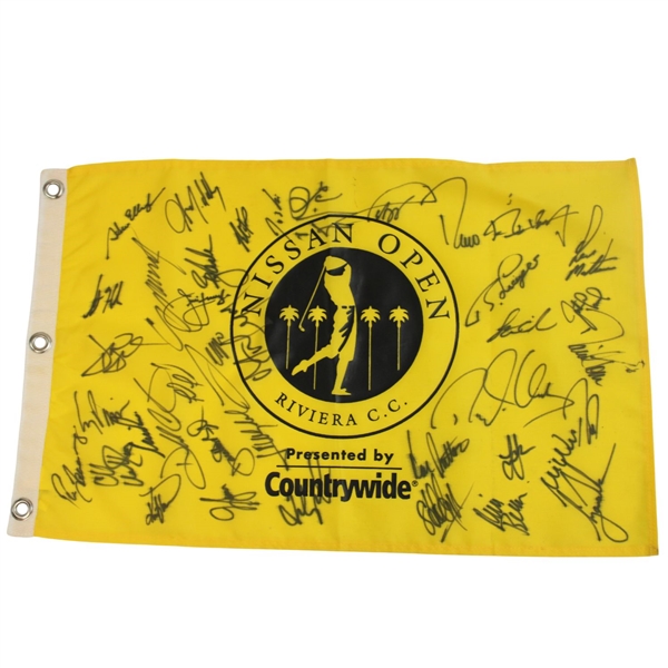 Tiger Woods & others Multi-Signed Nissan Open at Riviera CC Flag JSA ALOA