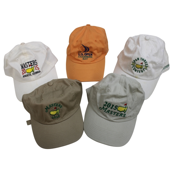 Four (4) 2015 Masters Tournament Various Dated, Par-3 & Large Logo Hats w/2015 US Open Hat