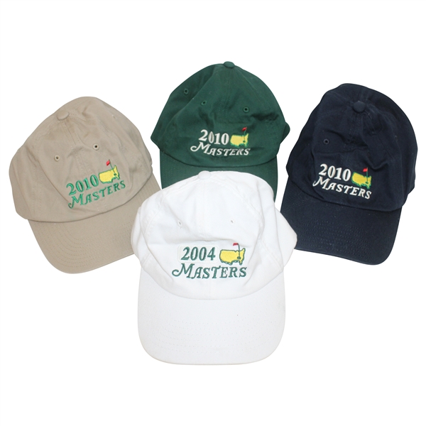 Four (4) 2004 & 2010 Masters Tournament Various Colored Dated Large Logo Hats