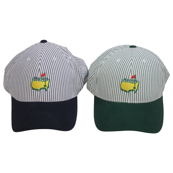 Two (2) Undated Masters Tournament Striped Logo Hats - Navy & Pine Green