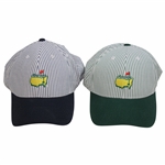 Two (2) Undated Masters Tournament Striped Logo Hats - Navy & Pine Green